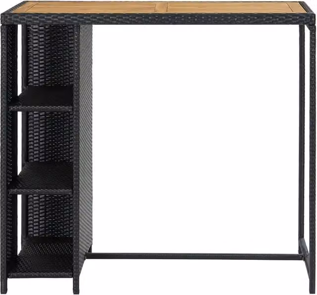Berkfield Black Poly Rattan Home Bar Table with Storage Rack, W/D/H: 120 x 60 x 110 cm