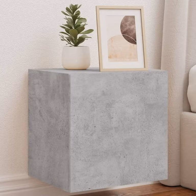 Berkfield Home Set of 2 Modern TV Wall Cabinets with LED Lights in Concrete Grey, W/D/H: 40.5 x 35 x 40 cm