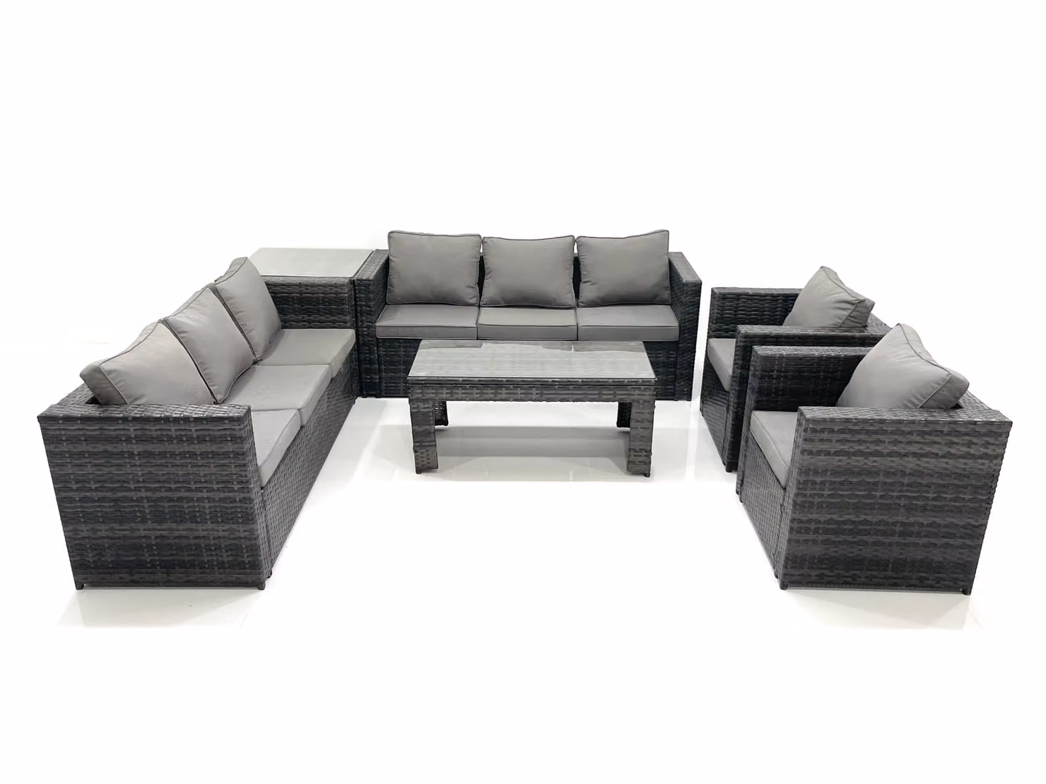 Fimous Rattan Garden Furniture Set in Dark Grey with L-Shape Sofa, Armchair, Coffee Table and Side Table – 2