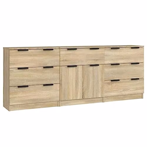vidaXL 3 Piece Sideboard Set in Sonoma Oak, Brown Engineered Wood