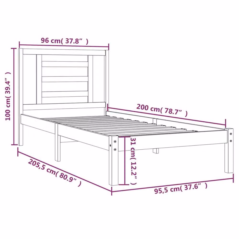 Berkfield Home Solid Wood Pine Bed Frame, Brown, W: 90 cm, D: 200 cm