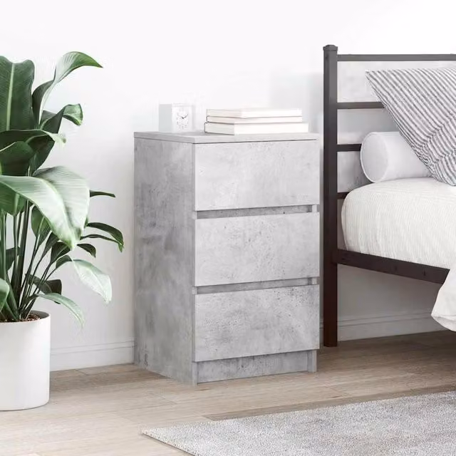 Berkfield Home Bedside Cabinet with 3 Drawers in Concrete Grey, W/D/H: 39 x 35 x 65 cm