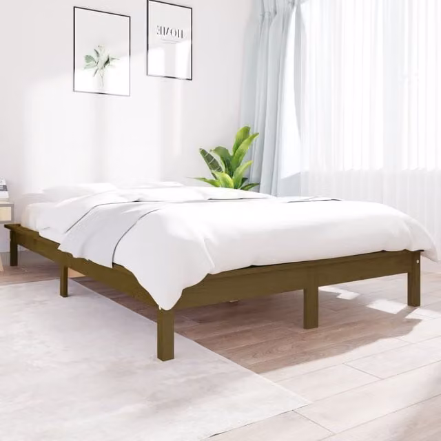 Berkfield Home Modern Solid Wood Pine Bed Frame, Brown, 200 x 200 cm – 1