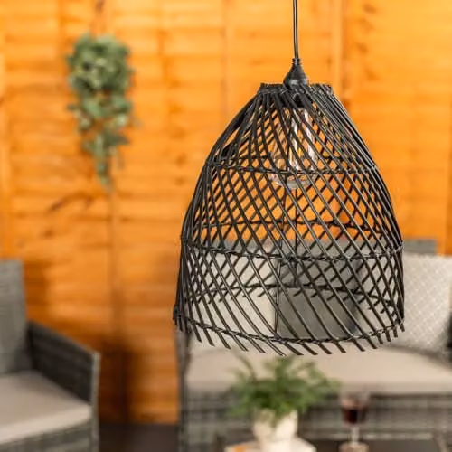 ValueLights Black Rattan Battery Operated LED Outdoor Hanging Pendant Light for Garden, Balcony or Terrace – 2