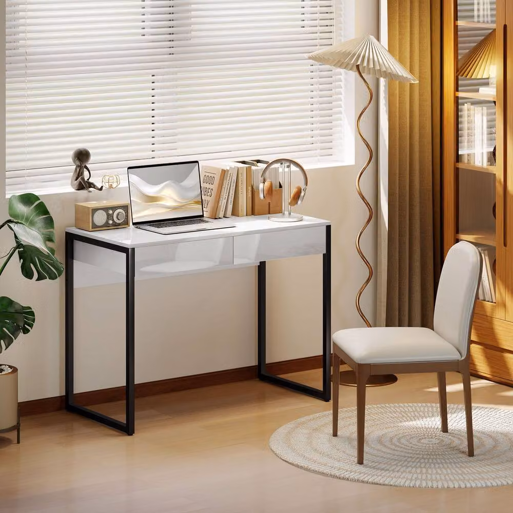 STILVORA Modern Glossy Writing Desk in White and Black, W/D/H: 100 x 60 x 75 cm – 5