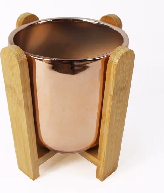 Leaf Design UK Gold Ceramic Planter with Wooden Stand, W/D/H: 15 x 15 x 16 cm – 2