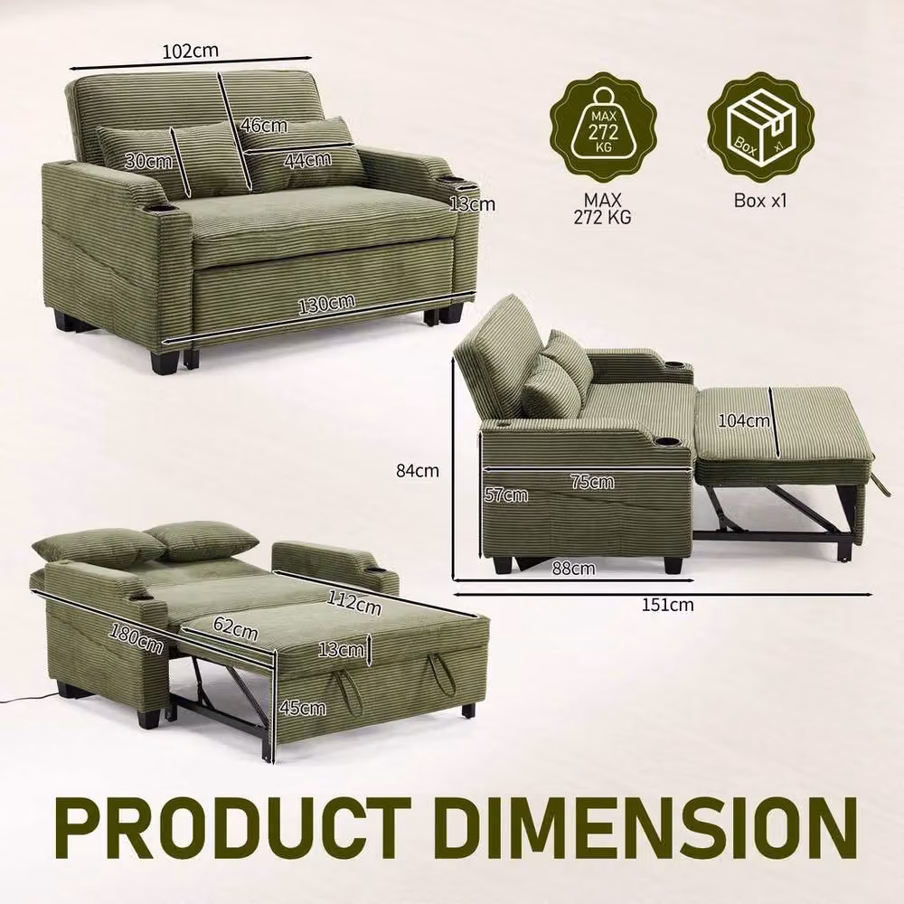 FORGEVIO 2 Seater Upholstered Sofa Bed in Green with Pull Out Drawer – 2