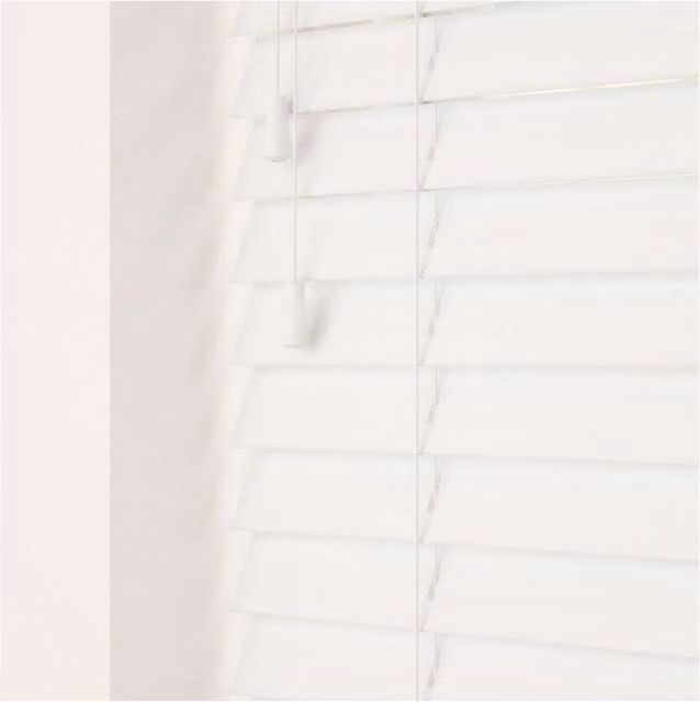 NewEdgeBlinds Smooth Finish Faux Wood Venetian Blinds with Cord in White, W: 160 cm, H: 120 cm