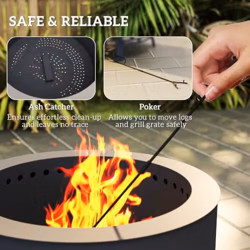 Outsunny Portable Black Steel Fire Pit BBQ and Fire Bowl with Stainless Steel Grill Grate, Diameter: 58 cm – 5