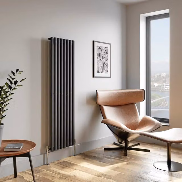 Temprazo Oval Tube Single Panel Vertical Designer Radiator in Anthracite, H 160 cm x W 48 cm