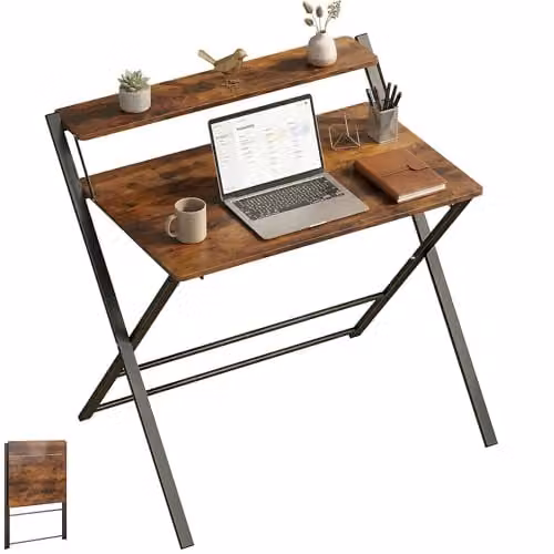 HOMCOM Compact Folding Computer Desk in Rustic Brown, W/D/H: 86 x 66 x 82 cm