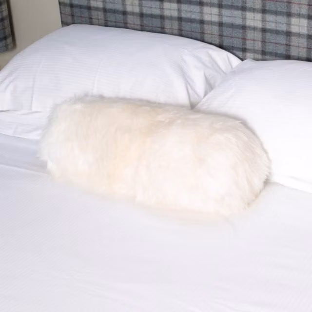 Native Natural White and Beige Lambskin Rectangular Lumbar Cushion