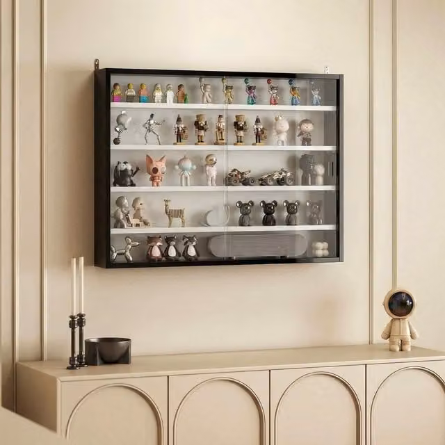 HOMCOM Wall Mounted Display Shelf Cabinet with Glass Doors in Black and White