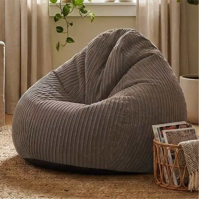 rucomfy Jumbo Cord Slouchbag Classic Indoor Bean Bag for Adults in Beige