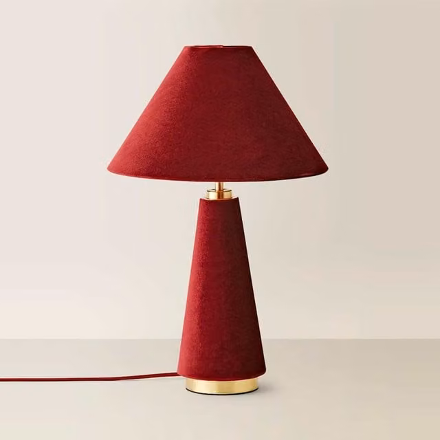 Martha Conical Velvet Table Lamp in Red and Gold/Brass