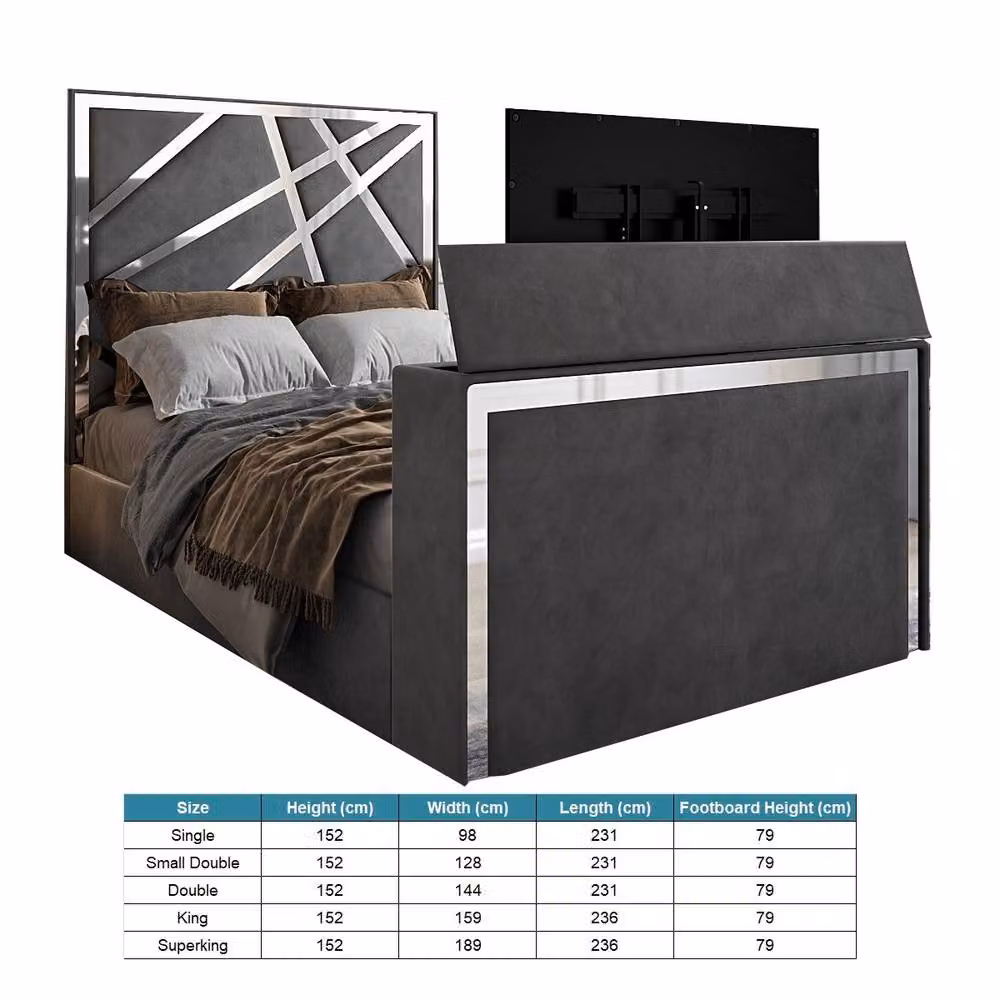 KDMD Ashton King Size Upholstered Soft Velvet TV Bed Frame in Grey – 5