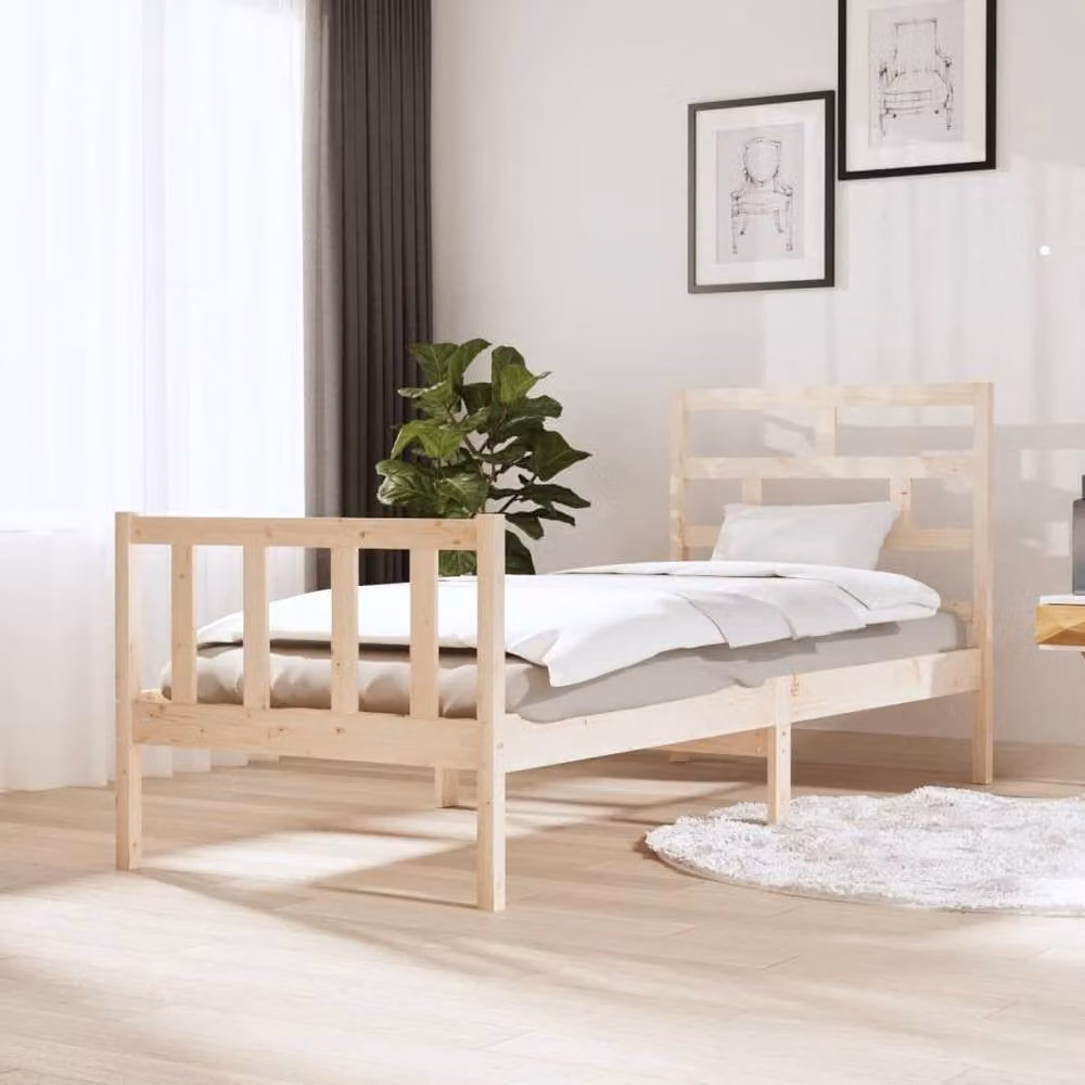 Berkfield Home Small Single Solid Wood Pine Bed Frame in Beige, W: 75 cm, L: 190 cm – 2