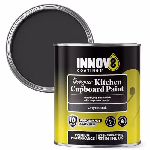 Innov8 Coatings Designer Kitchen Cupboard Paint in Onyx Black, Satin Finish, 750 ml – 1