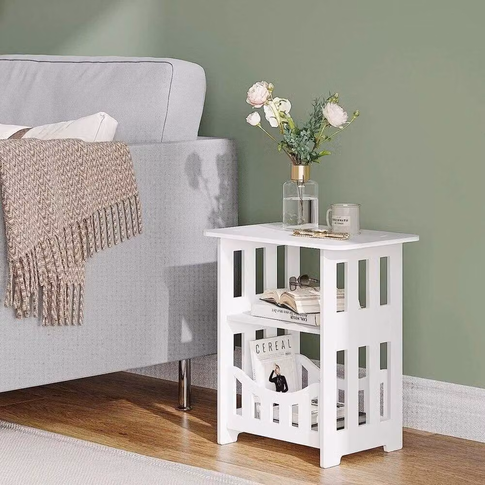 NESTLUNE White Bedside End Table and Sofa Side Coffee Table – 3
