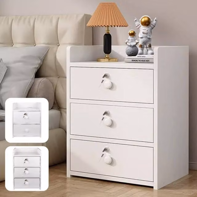 Ventryn Modern White Wooden 3-Drawer Nightstand and Bedside Cabinet – 1