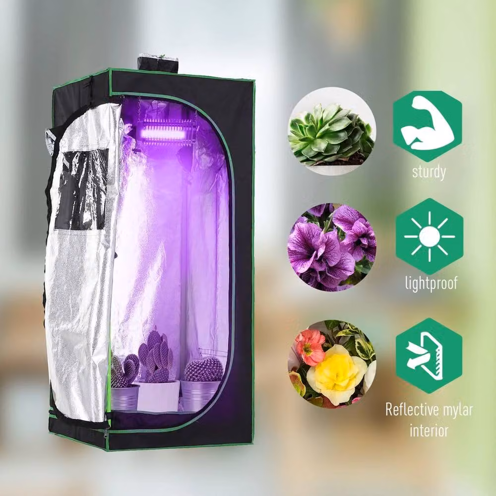 VOGREX Hydroponic Grow Tent with Floor Tray for Indoor Plants, Black, W/D/H: 60 x 60 x 140 cm – 4