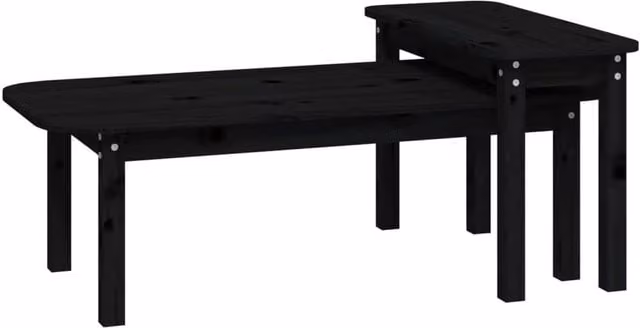 Berkfield Home 2 Piece Black Solid Pine Wood Nested Coffee Table Set