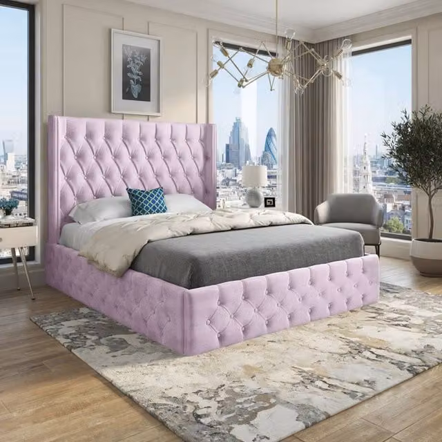 Casani Tackley Pink Velvet Upholstered Chesterfield Bed Frame W/D/H: 120 x 200 x 137 cm