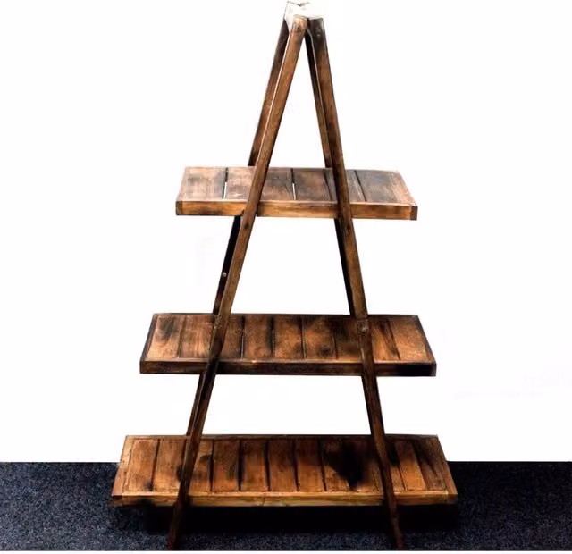 KDMD Rustic Brown Wooden Folding A-Frame Ladder Display Stand, H 146 x W 78 x D 36 cm – 1