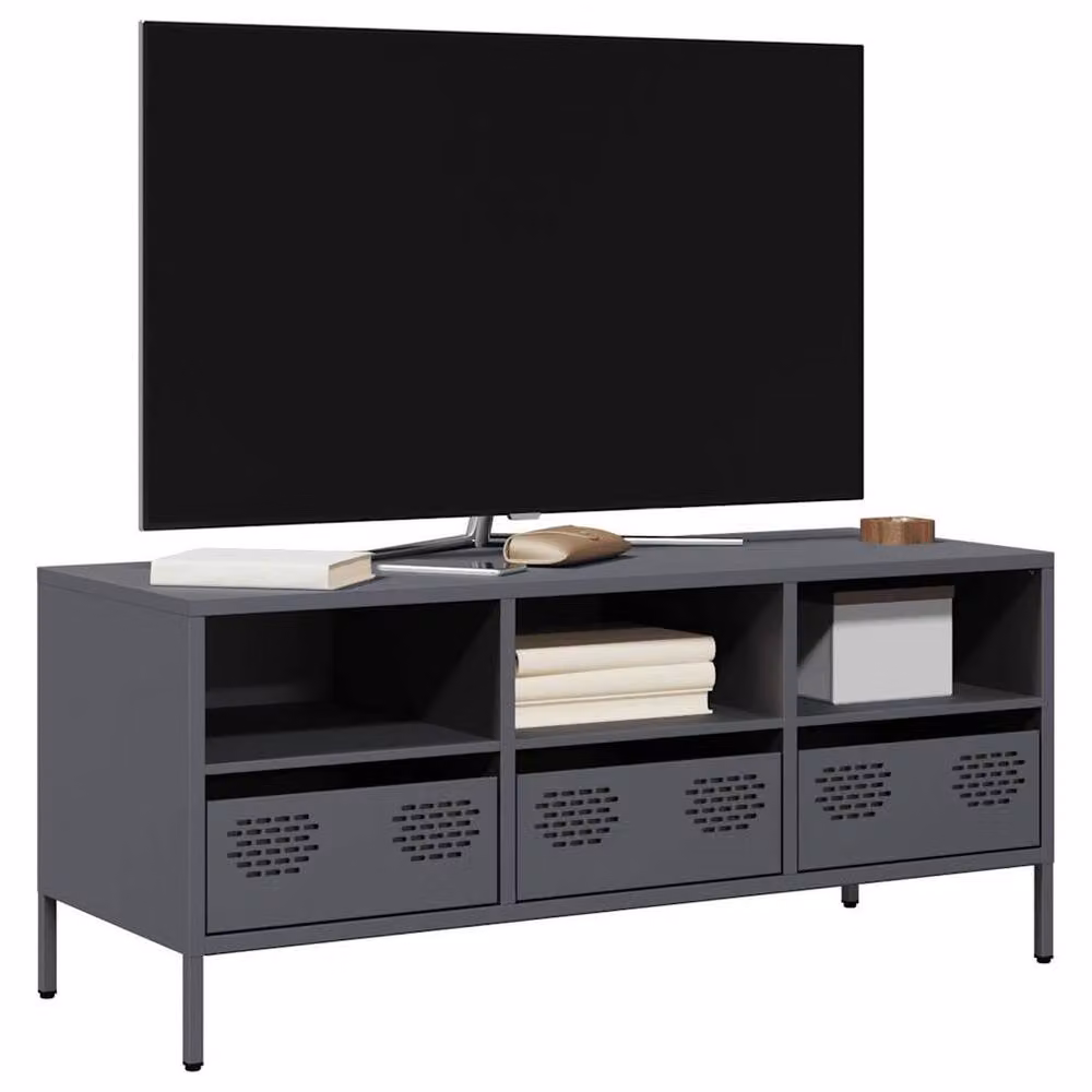 Berkfield Home Anthracite TV Cabinet in Dark Grey Matt Cold-rolled Steel W/D/H: 101.5 x 39 x 43.5 cm – 2