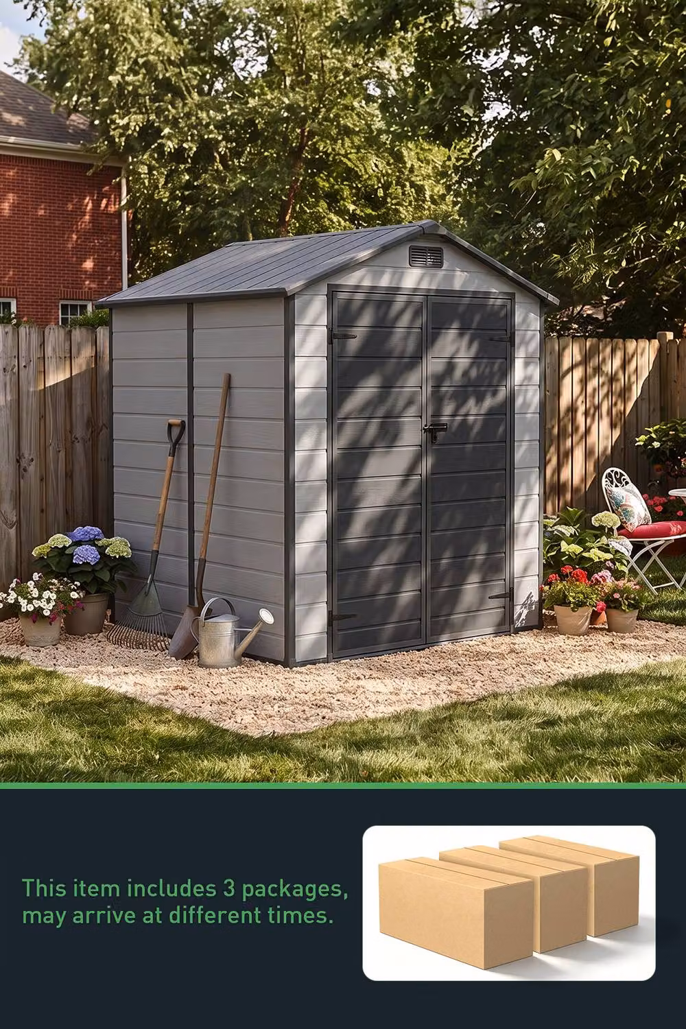 Living and Home Grey Plastic Outdoor Garden Storage Shed with Floor and Window, W/D/H: 182.88 x 182.0 x 219.0 cm – 4