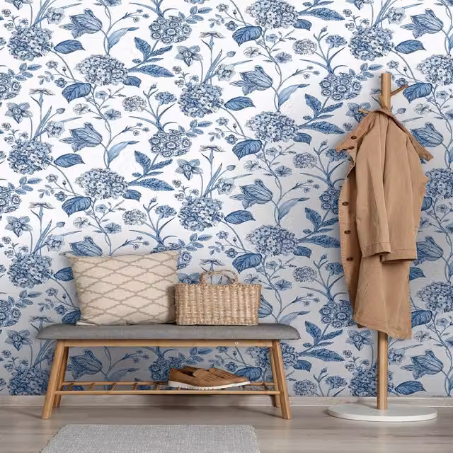 Rasch Hydrangea Blue and Green Printed Wallpaper Roll for your Bedroom or Hallway