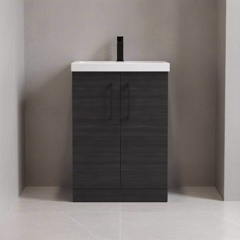 Balterley Modern Black Matt 2-Door Freestanding Bathroom Vanity Unit with Basin and LED Lighting, Width: 60 cm – 3