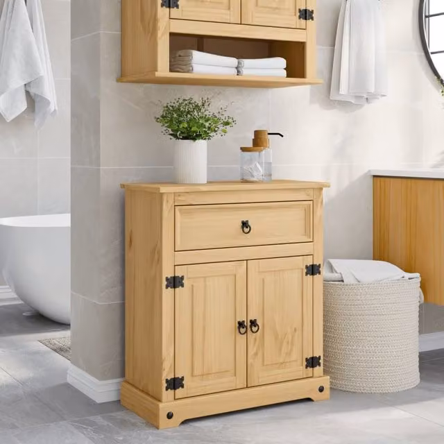 Berkfield Home Corona Wall Mounted Bathroom Cabinet in Brown Solid Pine, W/D/H: 70 x 33 x 80 cm – 1