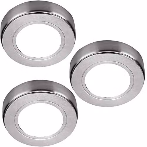 Loops 3-Pack Round Stainless Steel LED Under Cabinet Kitchen Lights with Driver Kit in Silver and Natural White – 1