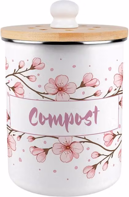 Purely Home Ceramic Compost Caddy with Flip Lid in Pink and White