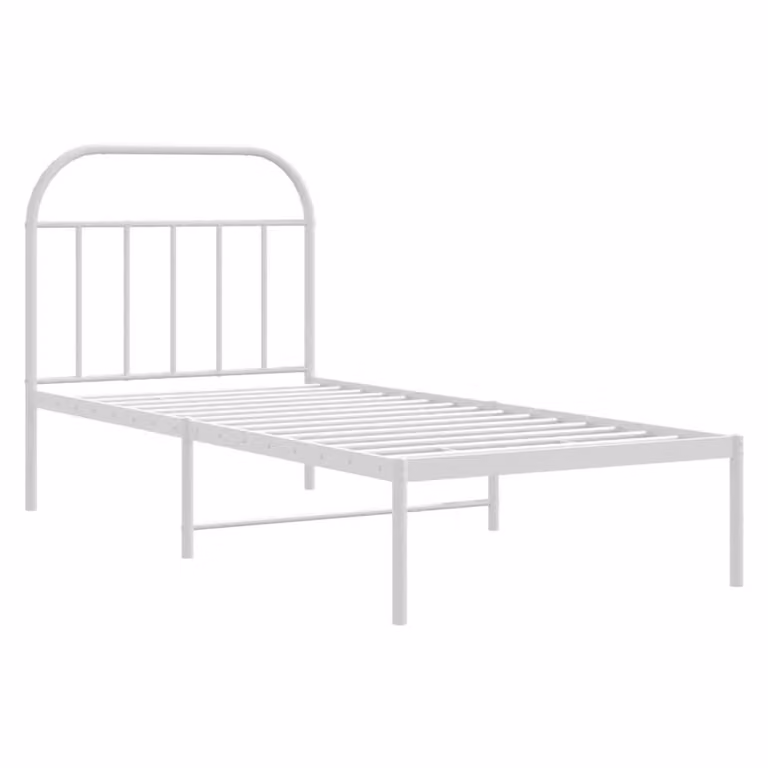 Berkfield Home Metal Bed Frame with Headboard in White, W/D/H: 90 x 190 cm Single