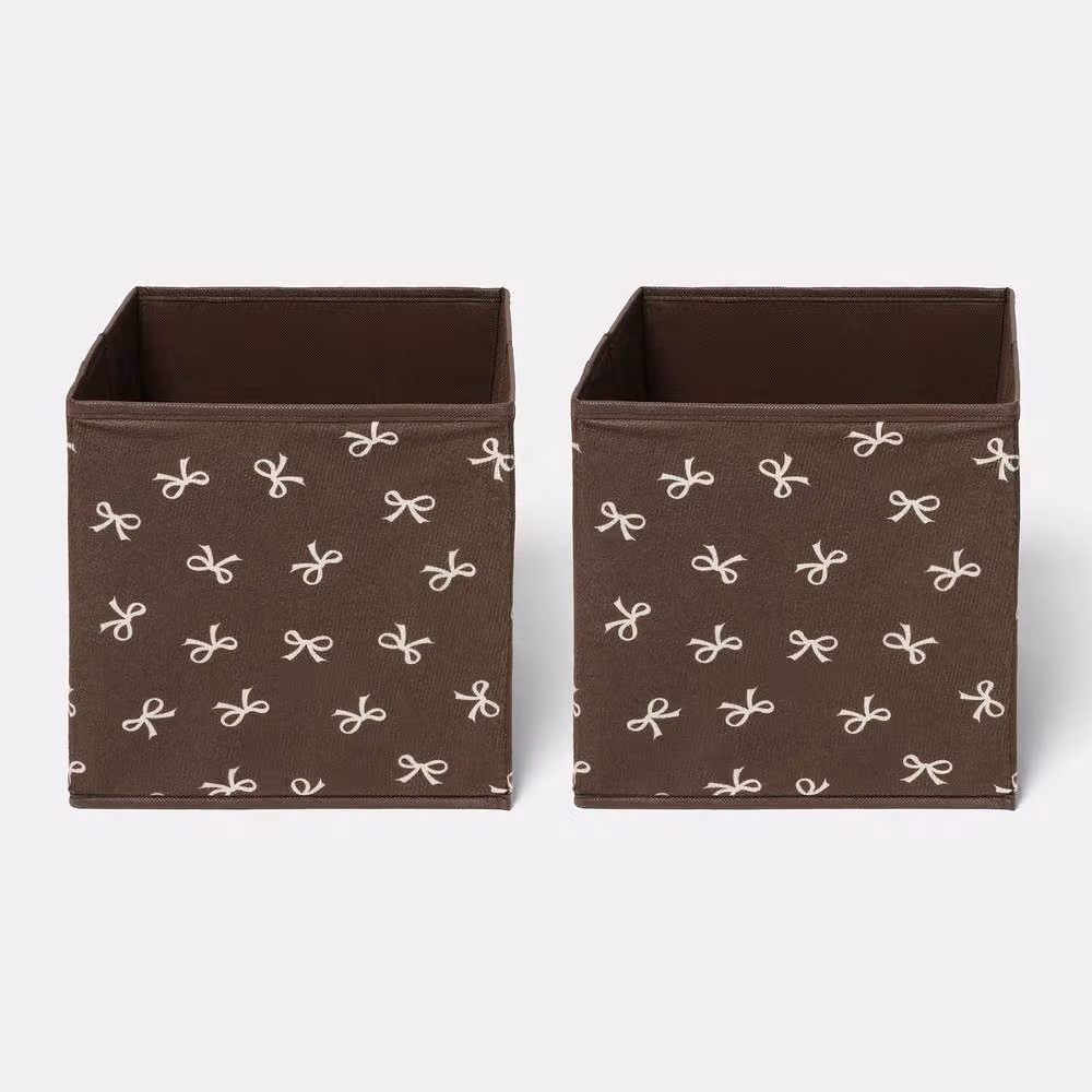 OHS 2 Pack Folding Fabric Storage Cube Organiser for Shoes or Toys in Brown – 2