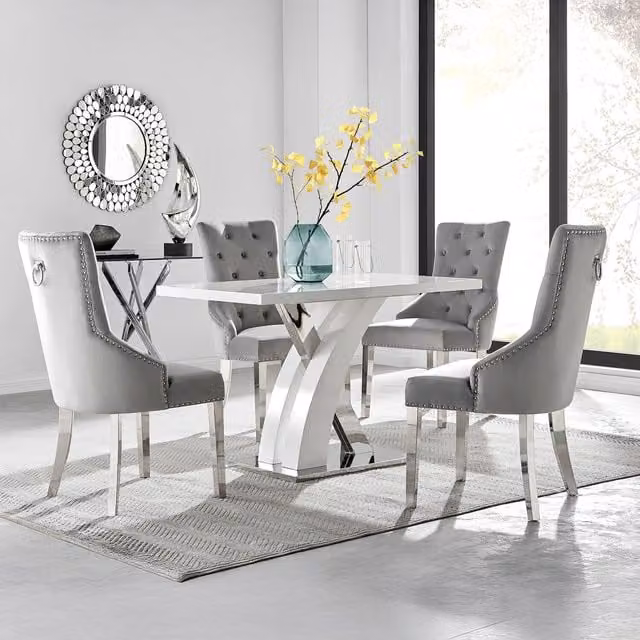 FurnitureboxUK Atlanta 4 Dining Table and 4 Belgravia Dining Chairs Set in Grey and White