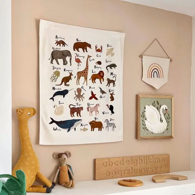 Kid of the Village Animal Alphabet Textile Wall Hanging, Multicolour, W: 60 cm, H: 60 cm