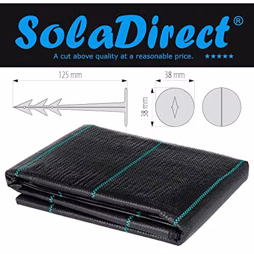 SolaDirect Black Weed Control Membrane 100 GSM Woven Fabric Ground Sheet with 20 Pegs, 4 x 10 m – 2