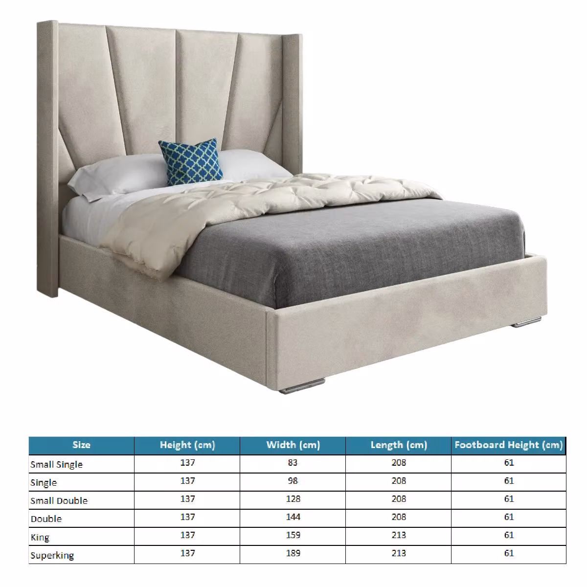 Casani Bellini Small Single Wide Curved Winged Upholstered Velvet Bed Frame in Beige – 4