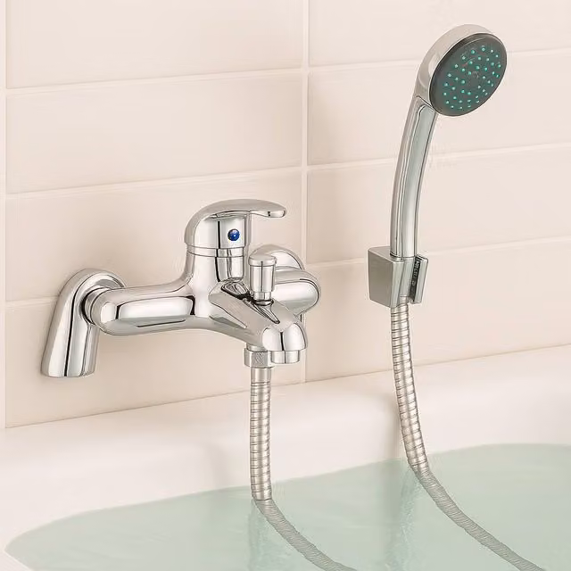 Plumb Essential Chrome Bath Shower Mixer Tap Set in Silver