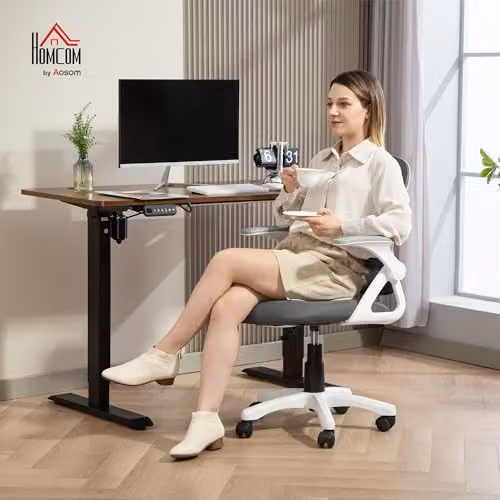 HOMCOM Ergonomic Swivel Computer Chair with Flip-up Armrests in Grey – 2