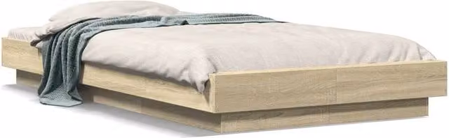 Berkfield Home Sonoma Oak Bed Frame with LED Under-Bed Lighting and USB Charging Port, Light Brown, W/D/H: 90 x 200 cm – 1