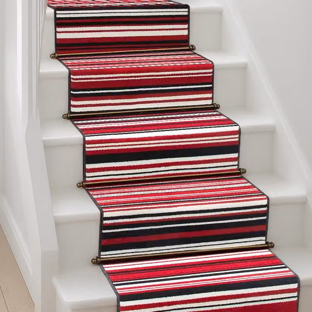 Bravich LTD Two Tone Striped Hallway Runner Rug in Red, Non Slip Low Pile, W: 60 cm, L: 720 cm – 1