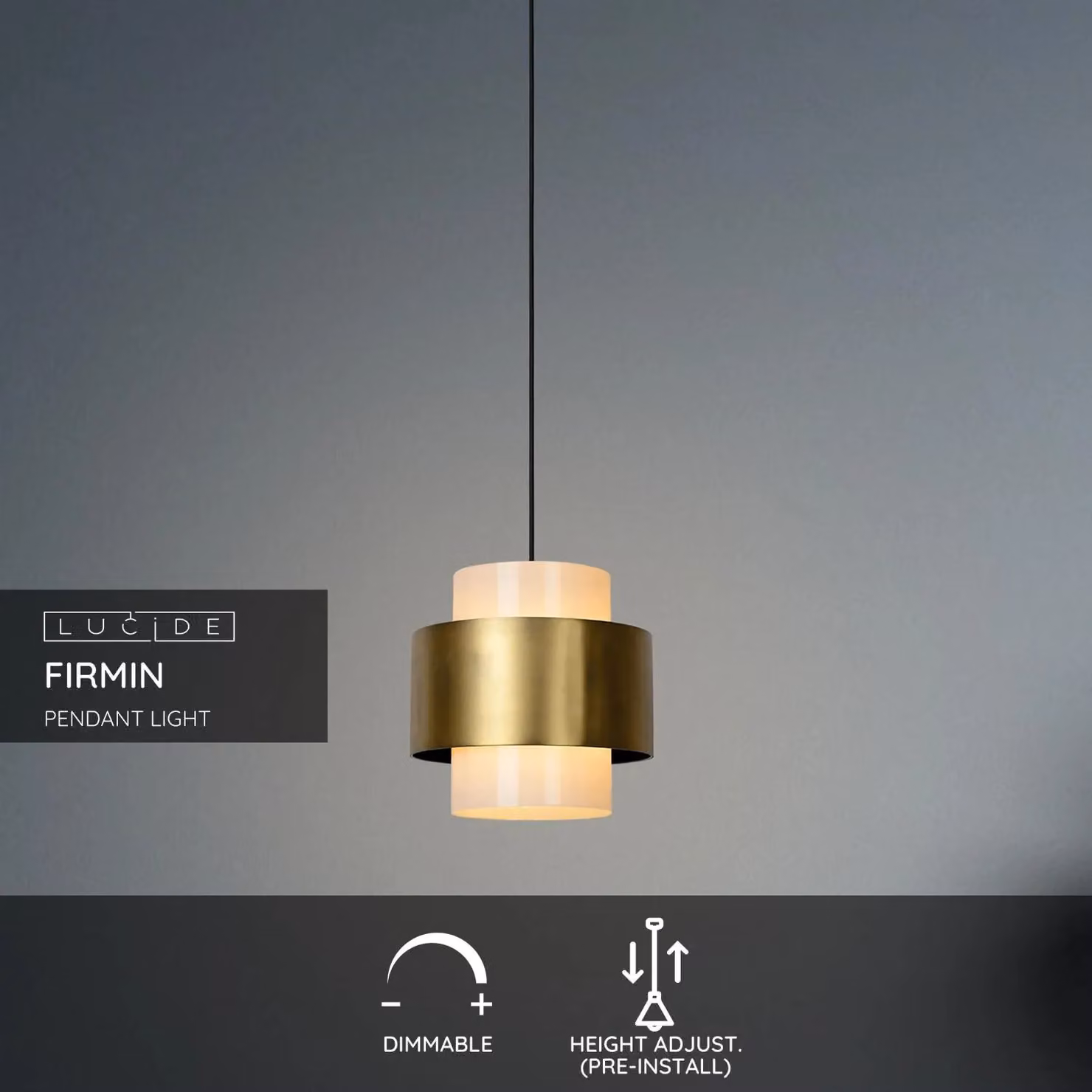 Netlighting Firmin Classic Cylinder Pendant Light in Gold/Brass and White Glass, Diameter: 30 cm – 2