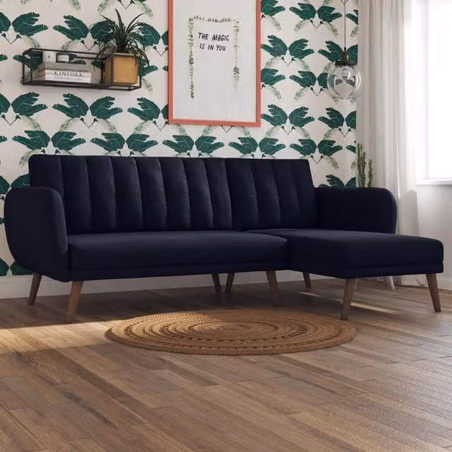 Novogratz Brittany Modern Sectional Sofa Bed in Navy Blue