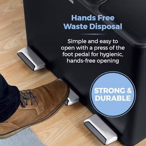 Tower 45L Recycling Pedal Bin with Removable Inner Buckets, Black – 4