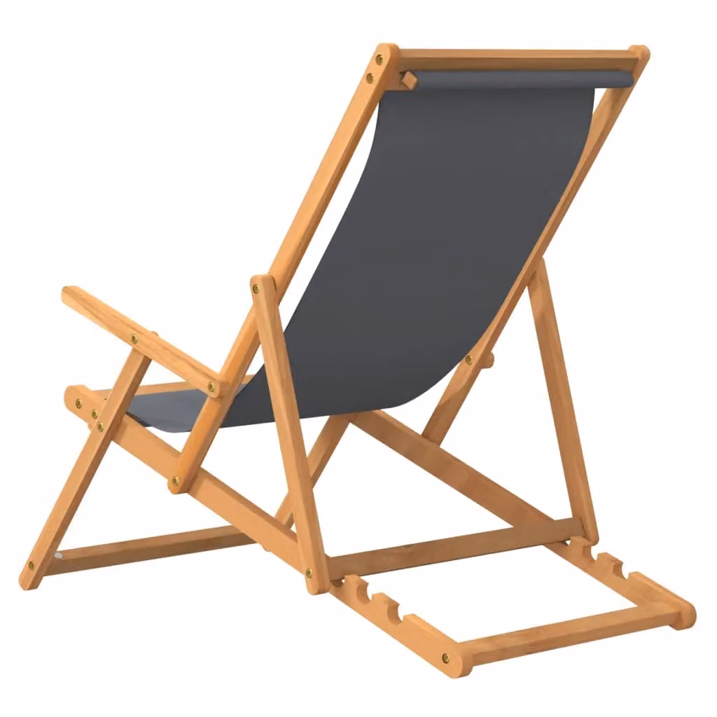 Berkfield Home Folding Beach Chair in Grey Solid Teak Wood – 3
