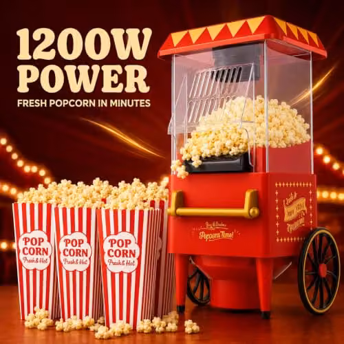 Almineez Retro Carnival Popcorn Maker, Red 1200W Electric Hot Air Popcorn Machine – 3